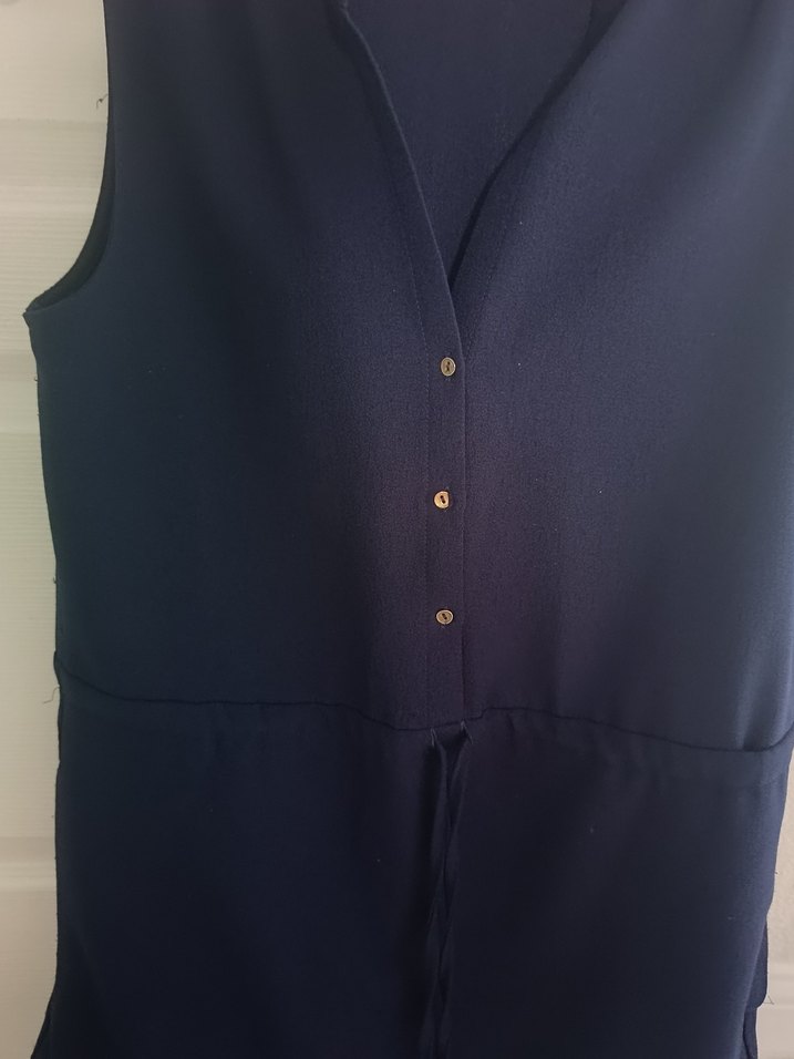 Koton Mavi Desenli V Yaka Düğmeli belden ipli - Görsel 3