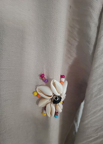 Bej Nakışlı Uzun Keten Gömlek - Görsel 3