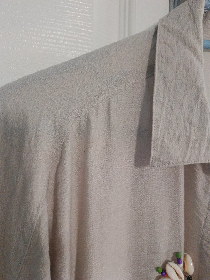 Bej Nakışlı Uzun Keten Gömlek - Görsel 4