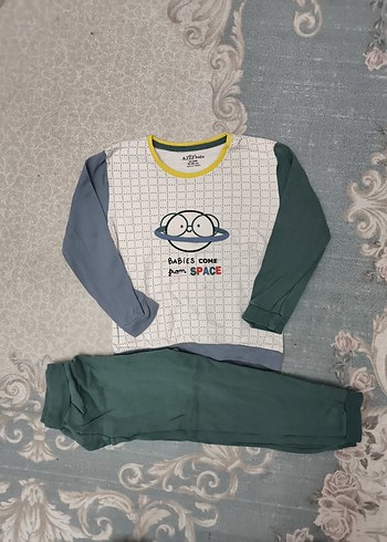 Gri Erkek Çocuk Uzun Kollu Triko Pijama Takımı