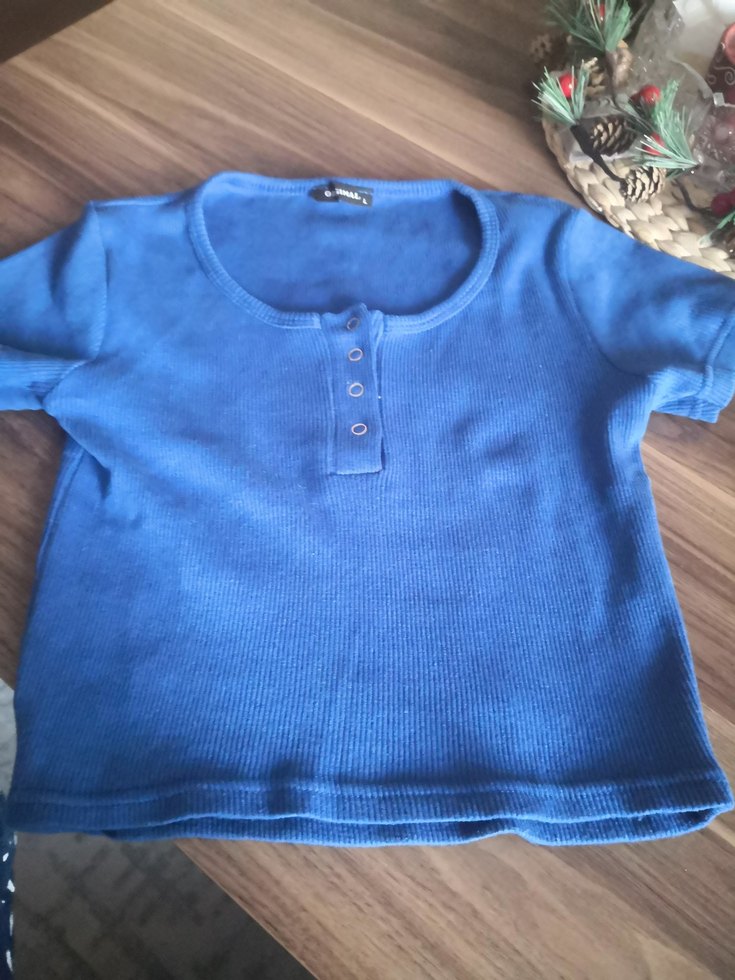 Düğmeli Mavi Kadın Triko Sweatshirt - Görsel 2