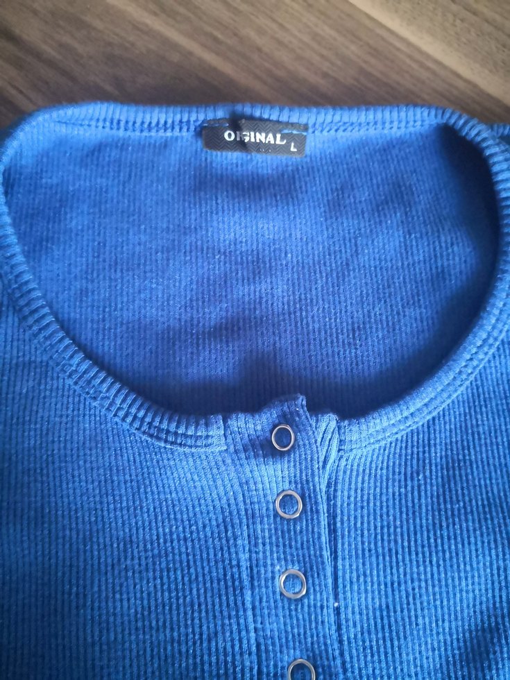 Düğmeli Mavi Kadın Triko Sweatshirt - Görsel 3