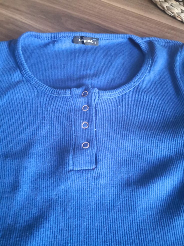 Düğmeli Mavi Kadın Triko Sweatshirt - Görsel 4