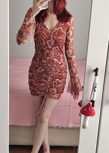 Trendyol & Milla Trendyolmilla Kiremit V Yaka Romantik Mini Elbise