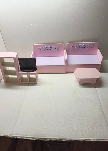 Beden Pastel Pembe Ahşap Oyuncak Mobilya Seti