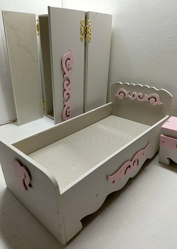 Pembe Pastel Ahşap Bebek Mobilya Seti barbie eşyaları - Görsel 3