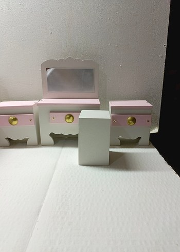 Pembe Pastel Ahşap Bebek Mobilya Seti barbie eşyaları - Görsel 8