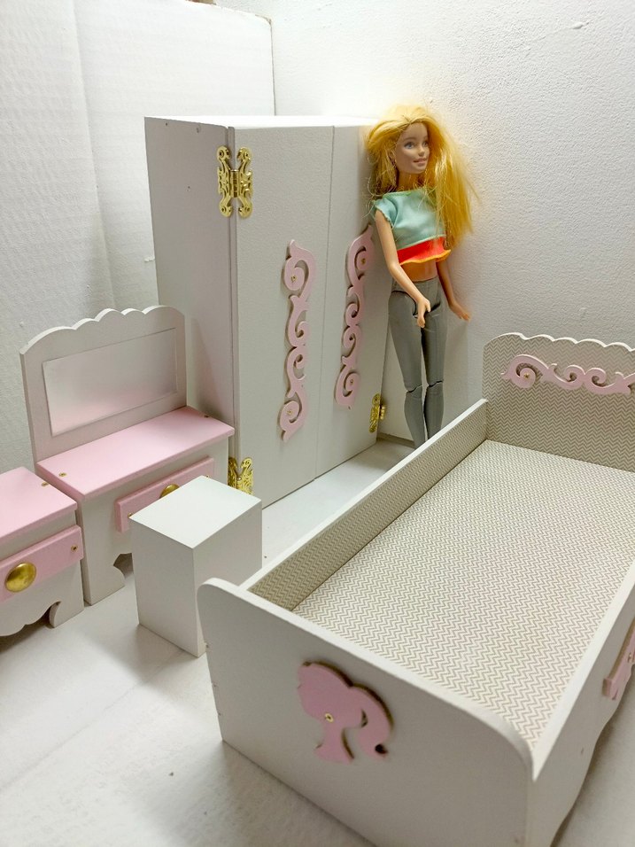 Pembe Pastel Ahşap Bebek Mobilya Seti barbie eşyaları - Görsel 2