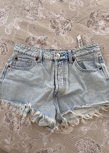38 Beden Bohem Tarzı Gri Mini Denim Şort