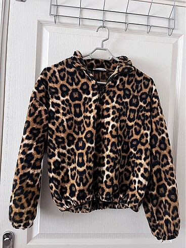 Leopar fermuarlı bayan sweat