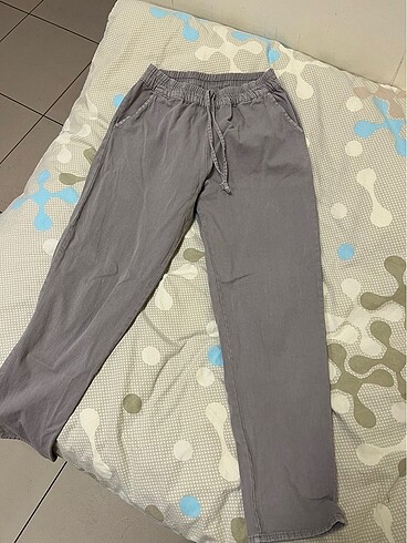 38 Beden gri Renk Keten Pantolon