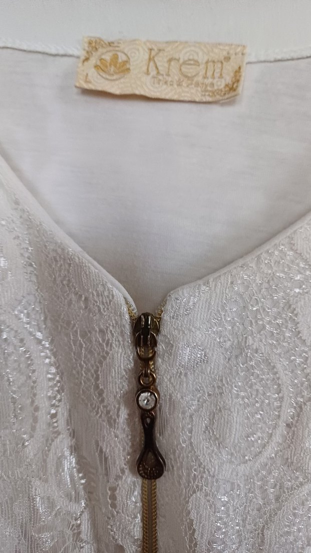 Kadın Beyaz Dantel Detaylı Keten Ceket - Görsel 2