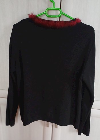 Kırmızı Kürklü V Yaka Uzun Kollu Hırka - Görsel 3