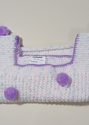 Kız Çocuk Lila Ponponlu Örgü Kolsuz Süveter - Görsel 2