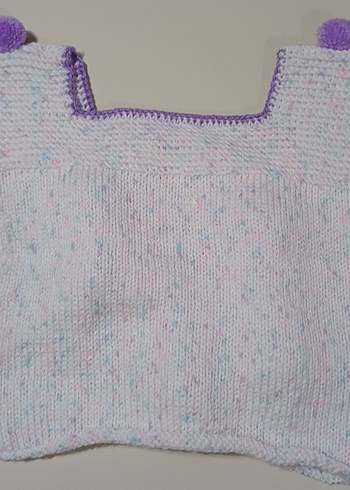 Kız Çocuk Lila Ponponlu Örgü Kolsuz Süveter - Görsel 3