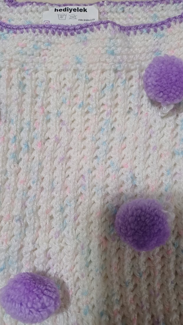 Kız Çocuk Lila Ponponlu Örgü Kolsuz Süveter - Görsel 4