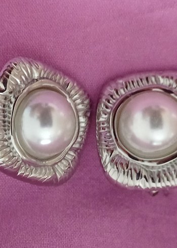 Düğmeli Bayan Beyaz Vintage Küpe - Görsel 2