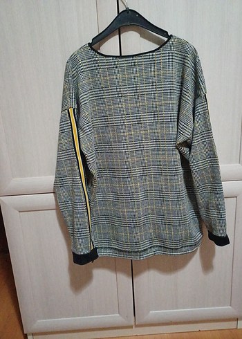 Gri Desenli Triko Kadın Sweatshirt - Görsel 2