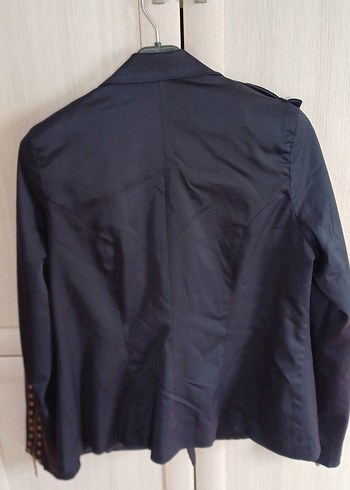 Düğme Süslü Lajivert Deri Görünümlü Kadın Ceket - Görsel 4