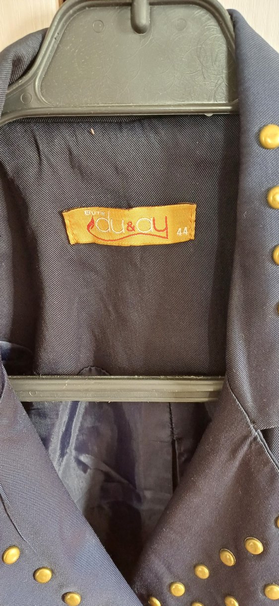 Düğme Süslü Lajivert Deri Görünümlü Kadın Ceket - Görsel 5