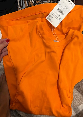 Zara Zara Turuncu Drapeli Midi Elbise