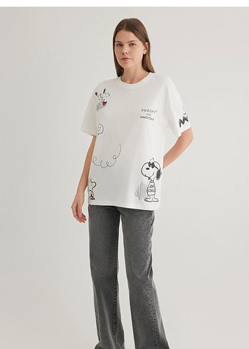 s Beden beyaz Renk Mavi Snoopy Tişört