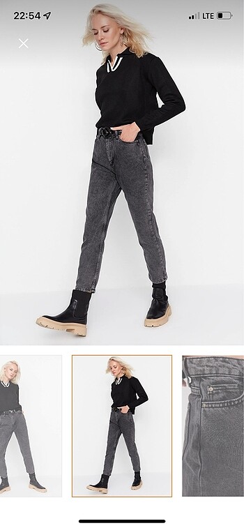 Antrasit yüksek bel mom jeans