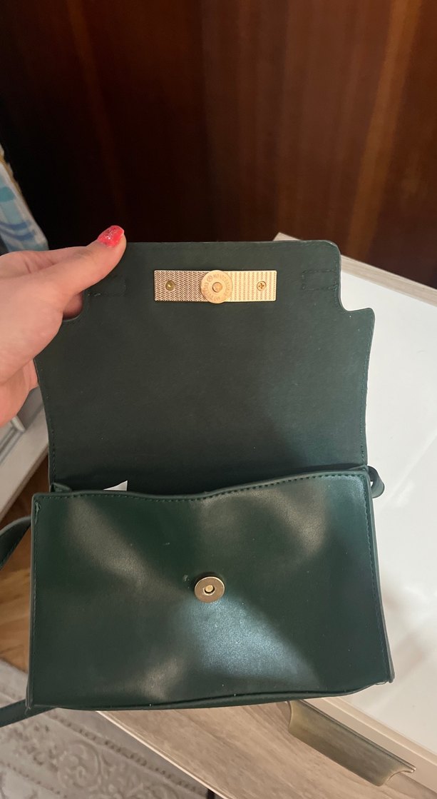 Koyu Yeşil Deri Kadın Omuz Çantası - Görsel 2