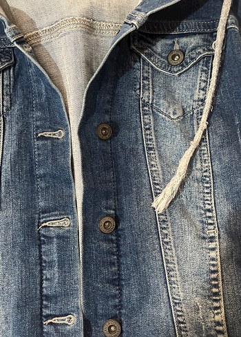 Gri Kapüşonlu Kadın Jean Ceket - Görsel 3