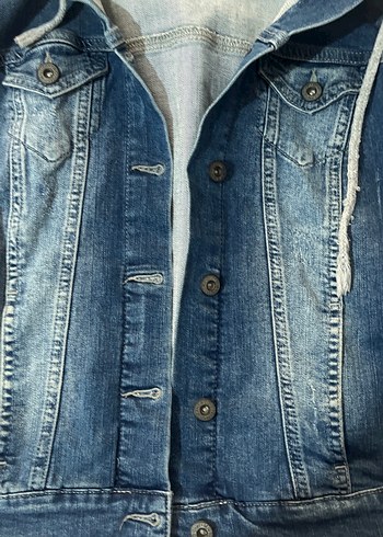 Gri Kapüşonlu Kadın Jean Ceket - Görsel 2