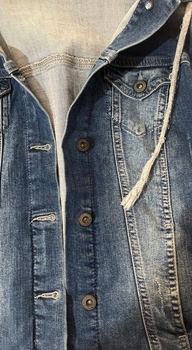 Gri Kapüşonlu Kadın Jean Ceket - Görsel 3