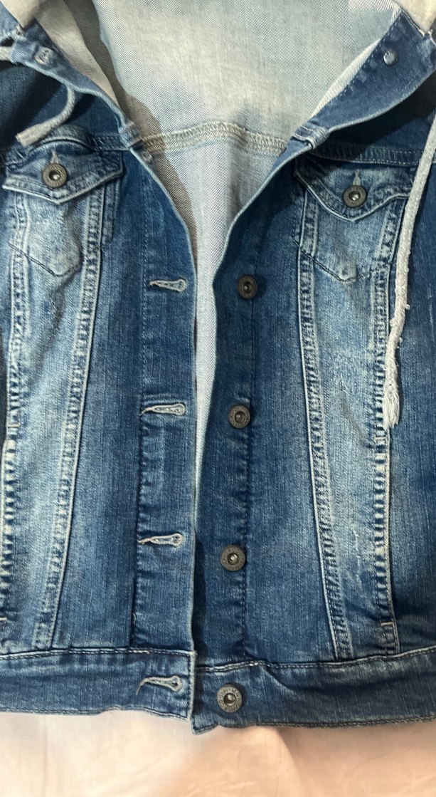 Gri Kapüşonlu Kadın Jean Ceket - Görsel 2