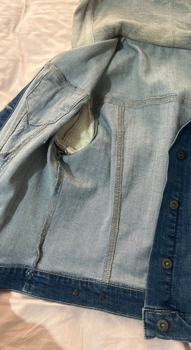 Gri Kapüşonlu Kadın Jean Ceket - Görsel 5