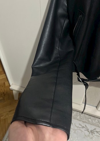 Kadın Siyah Deri Biker Ceket - Görsel 4