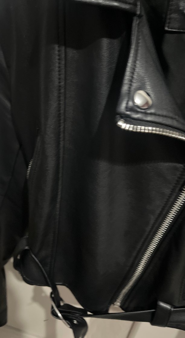 Kadın Siyah Deri Biker Ceket - Görsel 3