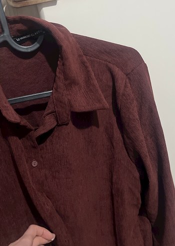 Bordo Süet Düğmeli Kadın Gömlek - Görsel 6