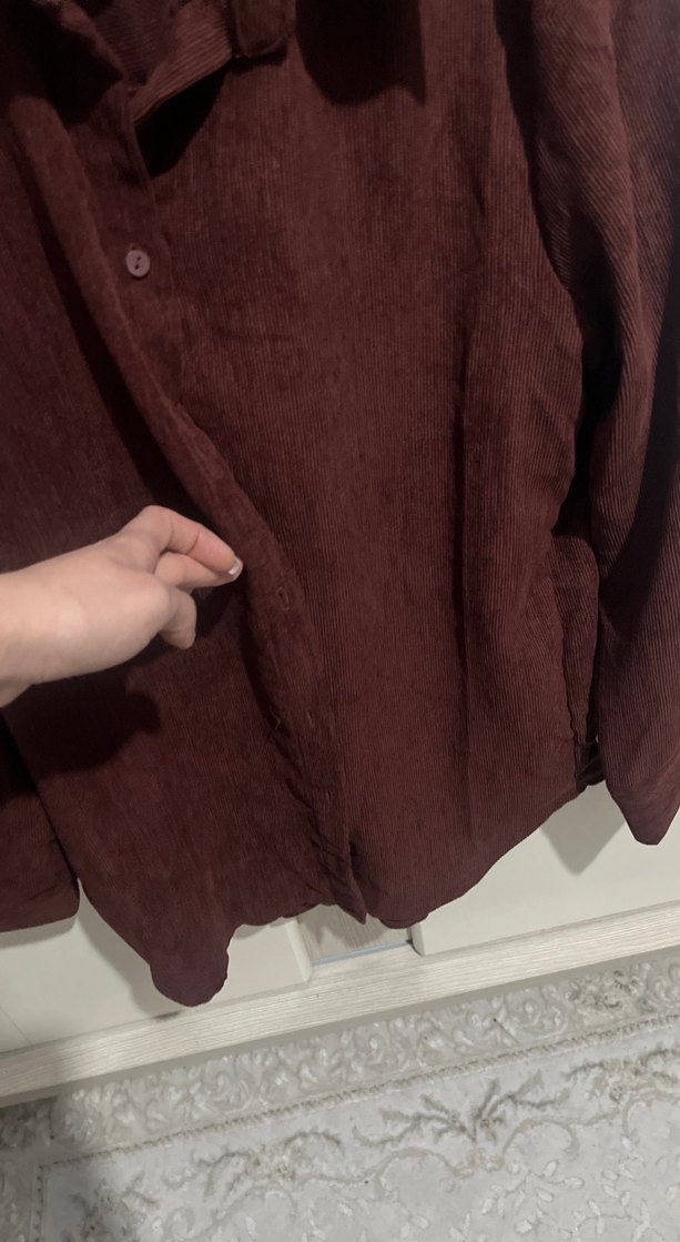 Bordo Süet Düğmeli Kadın Gömlek - Görsel 5