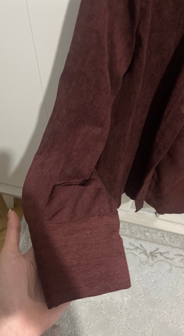 Bordo Süet Düğmeli Kadın Gömlek - Görsel 4