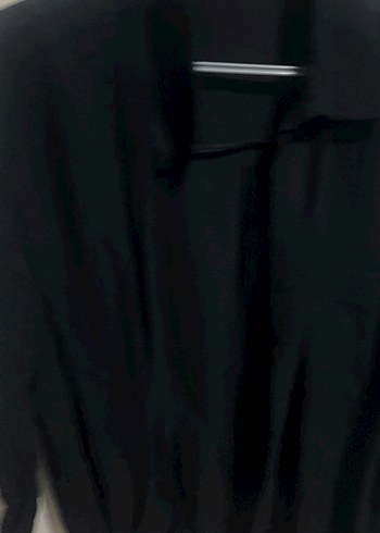 Siyah Kadın Keten Gömlek, Uzun Kollu, Düğmeli - Görsel 4