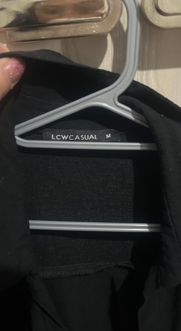 Siyah Kadın Keten Gömlek, Uzun Kollu, Düğmeli - Görsel 3