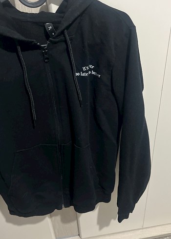 Siyah Kapüşonlu Fermuarlı Kadın Sweatshirt - Görsel 4