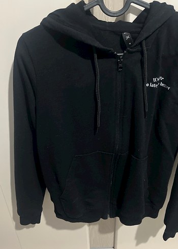 Siyah Kapüşonlu Fermuarlı Kadın Sweatshirt - Görsel 3