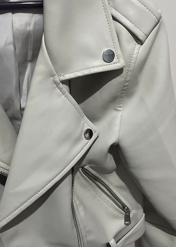 Krem Deri Kemerli Kadın Ceket - Görsel 6