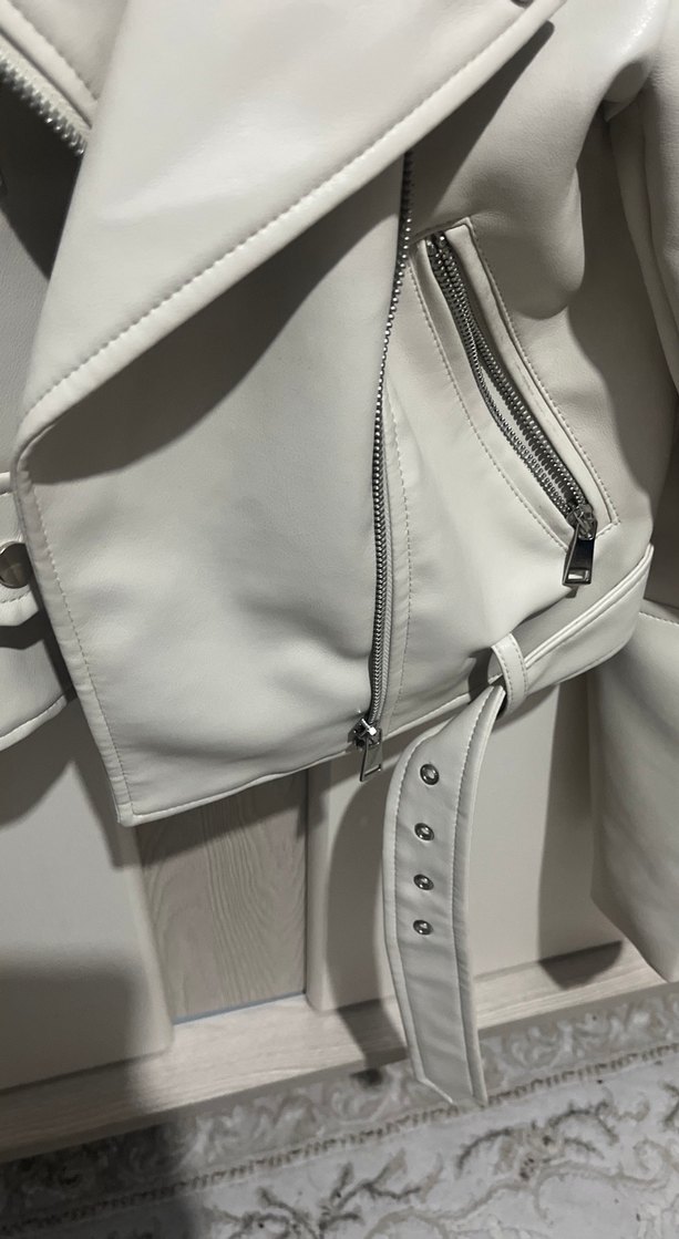 Krem Deri Kemerli Kadın Ceket - Görsel 5