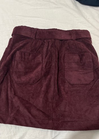 Bordo kadife Kemerli Mini Etek - Görsel 5