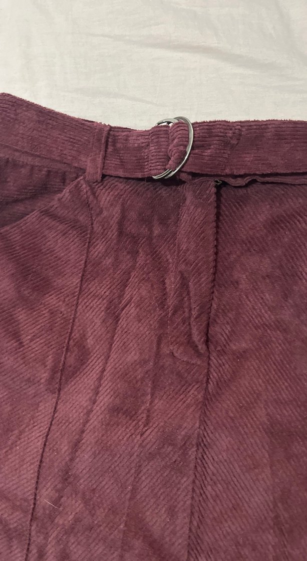 Bordo kadife Kemerli Mini Etek - Görsel 2