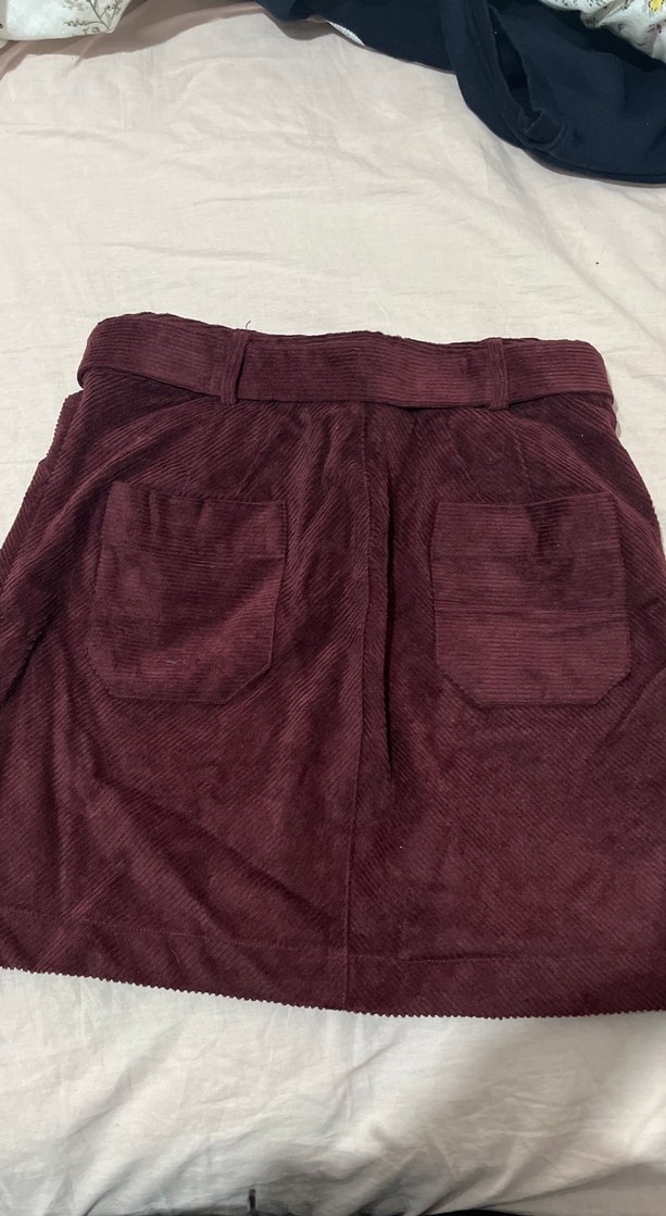 Bordo kadife Kemerli Mini Etek - Görsel 5