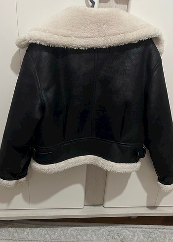 Kürklü Siyah Deri Kadın Ceket mont kaban - Görsel 8