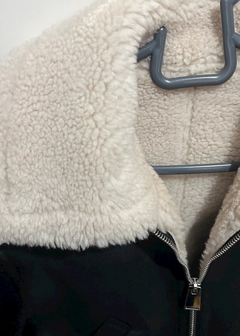 Kürklü Siyah Deri Kadın Ceket mont kaban - Görsel 2