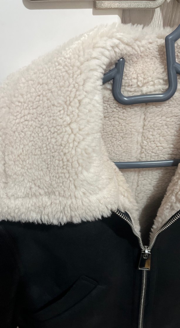 Kürklü Siyah Deri Kadın Ceket mont kaban - Görsel 2